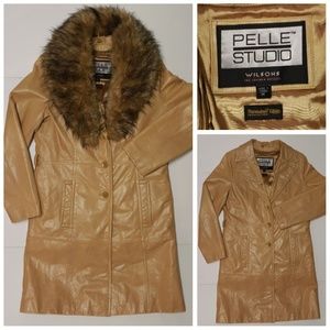 Pelle Studio Tan Leather Insulated Fur Jacket Coat